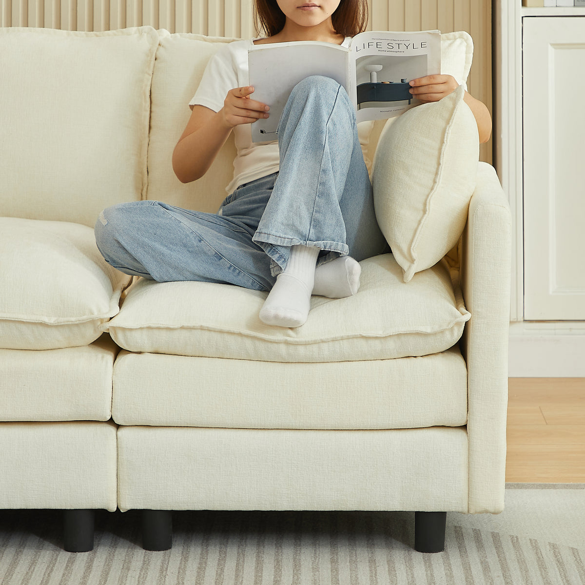 Spacious 106" U-Shaped Cloud Modular Sectional with Movable Ottoman