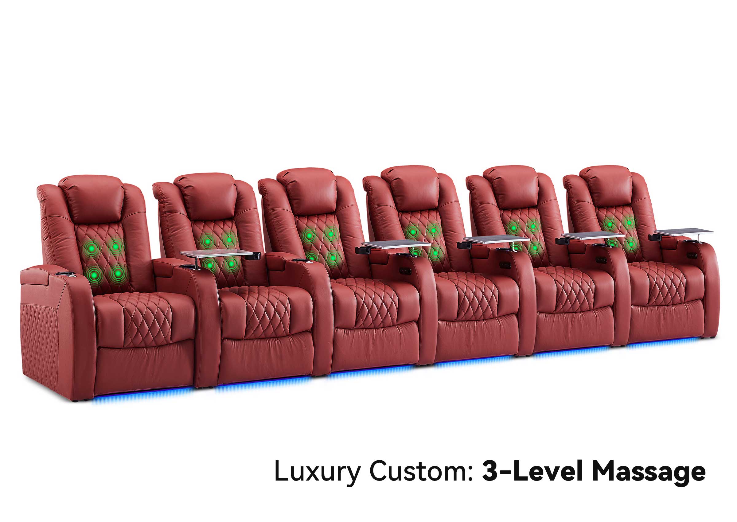 Weilianda Luxury Custom Massage 6-Seat Home Theater Recliners | 3-Level Massage, Zero Gravity & LED Ambient Lighting