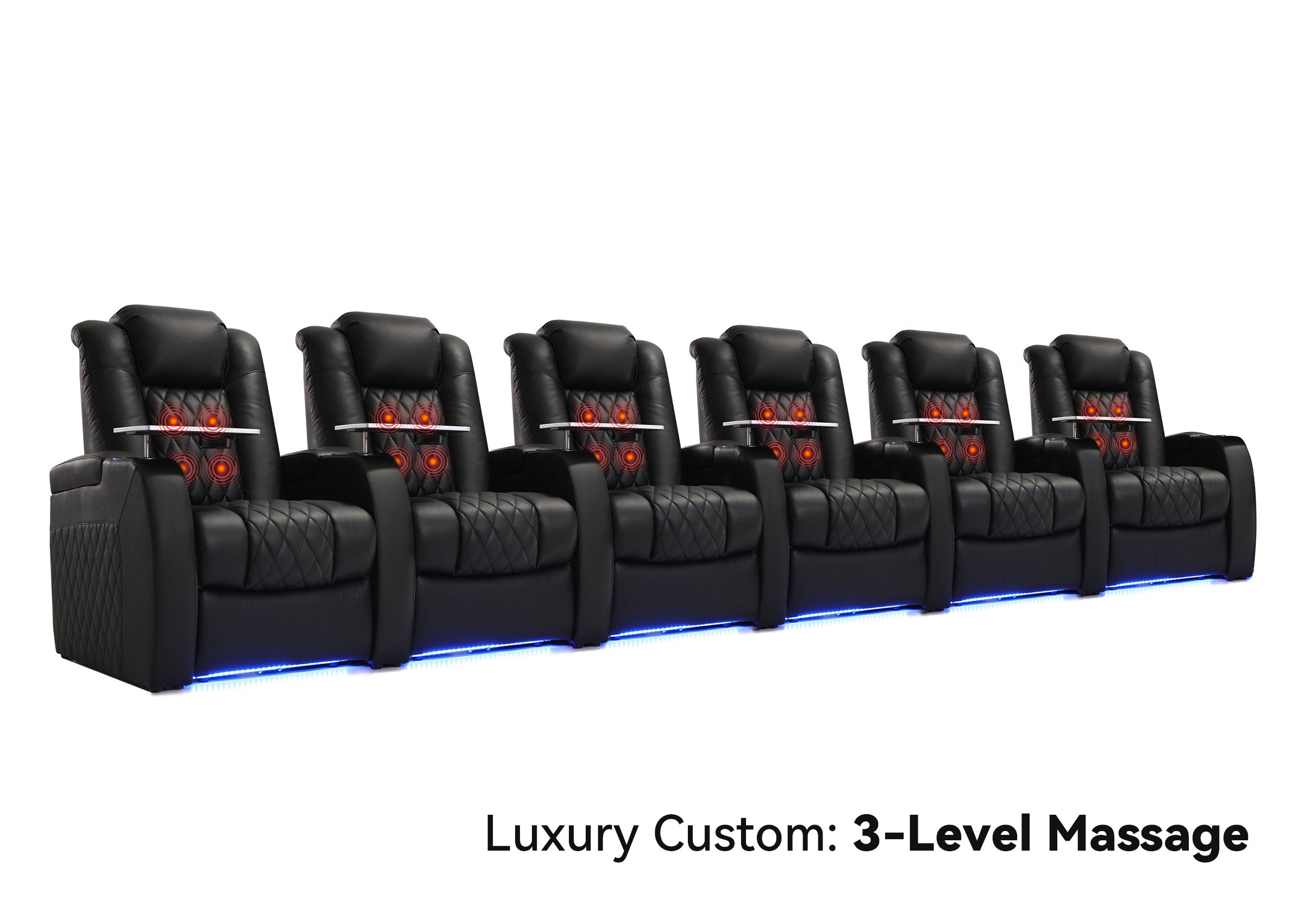 Weilianda Luxury Custom Massage 6-Seat Home Theater Recliners | 3-Level Massage, Zero Gravity & LED Ambient Lighting