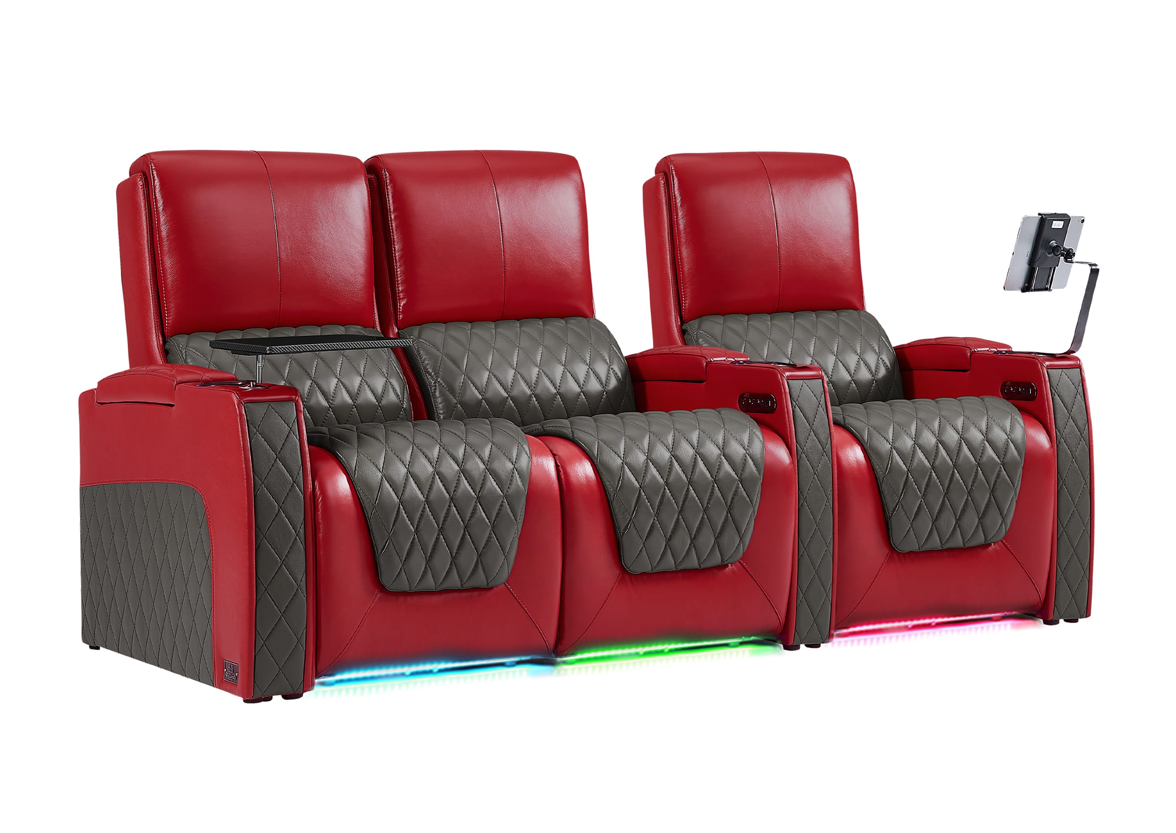 Weilianda AstroUltra Series Red Custom Two-Tone 3-Seat Movie Theater Seats with Adjustable Headrest
