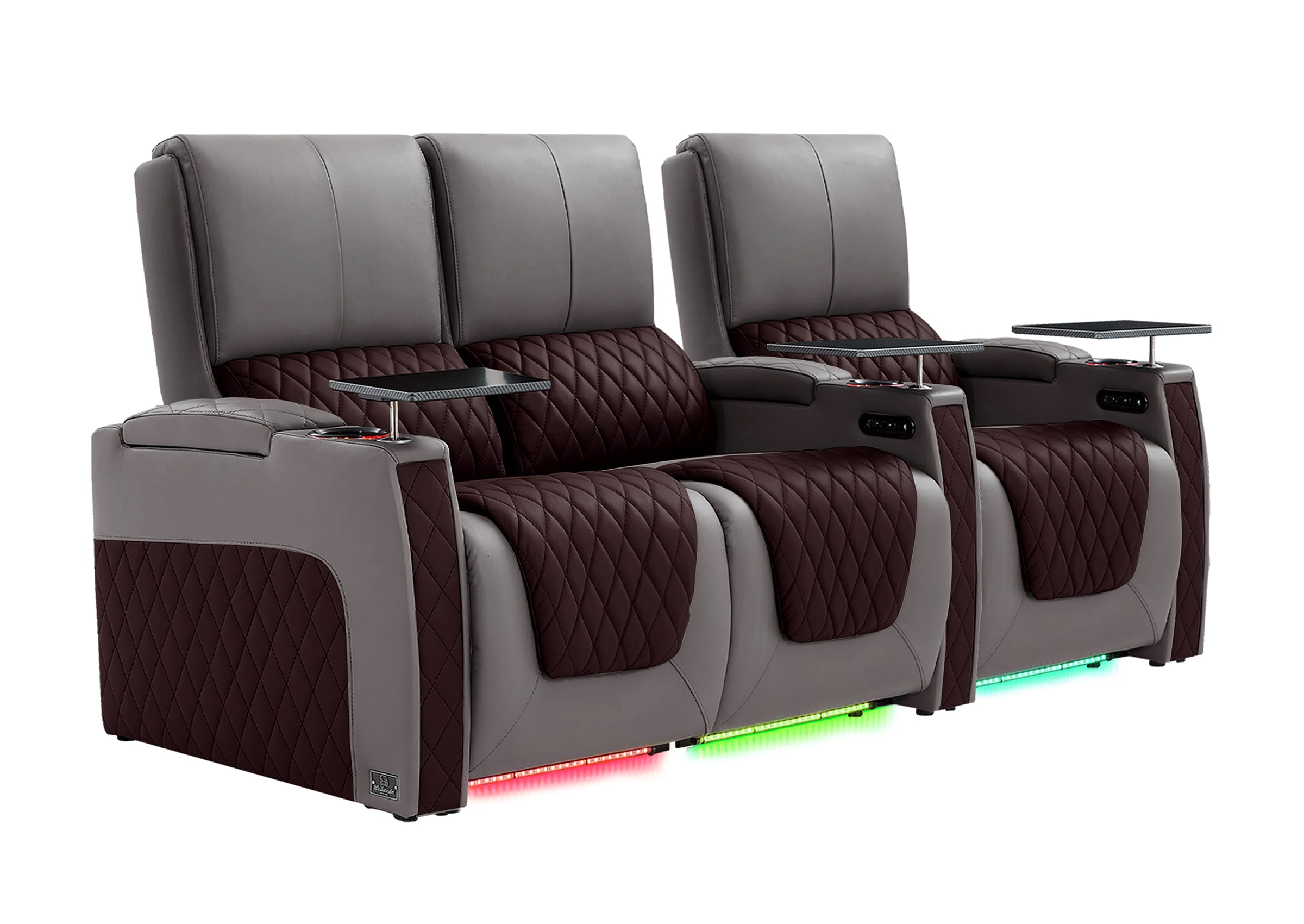 Weilianda AstroUltra Series Grey Custom Two-Tone 3-Seat Power Home Theater Recliner with Ambient Lighting
