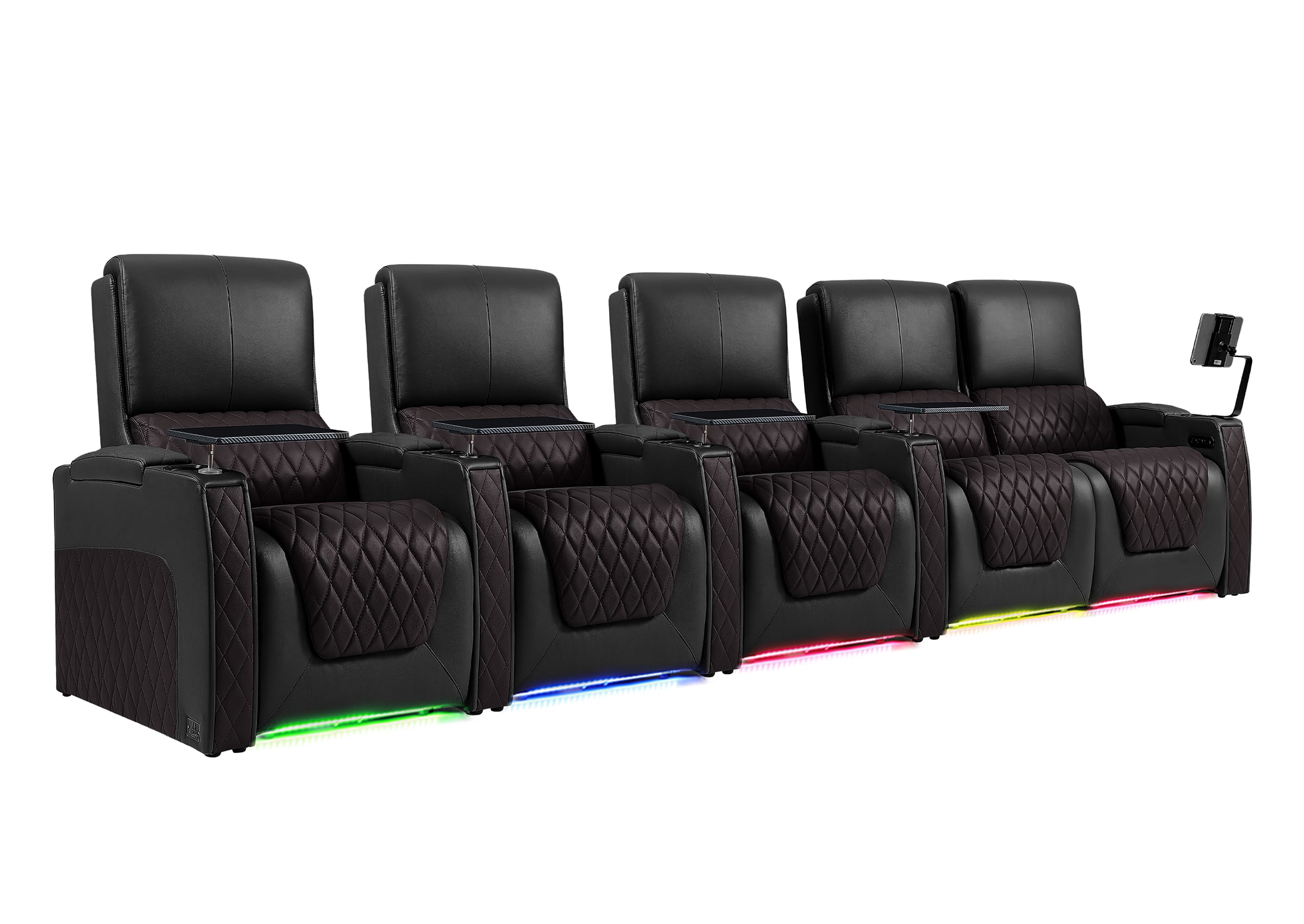 Weilianda AstroUltra Series Black Custom Two-Tone 5-Seat Power Home Theater Sofa with Zero Gravity & Adjustable Headrest