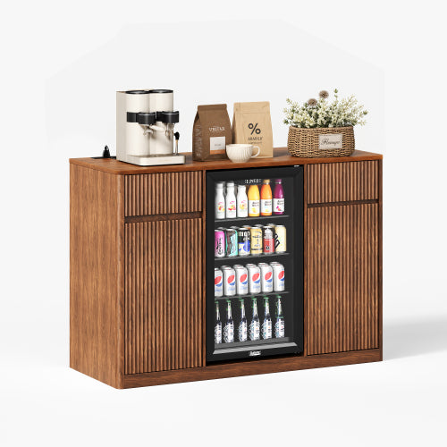 Fluted 51" Bar Cabinet with Fridge Space, Charging Hub & Wine Glass Rack, Black