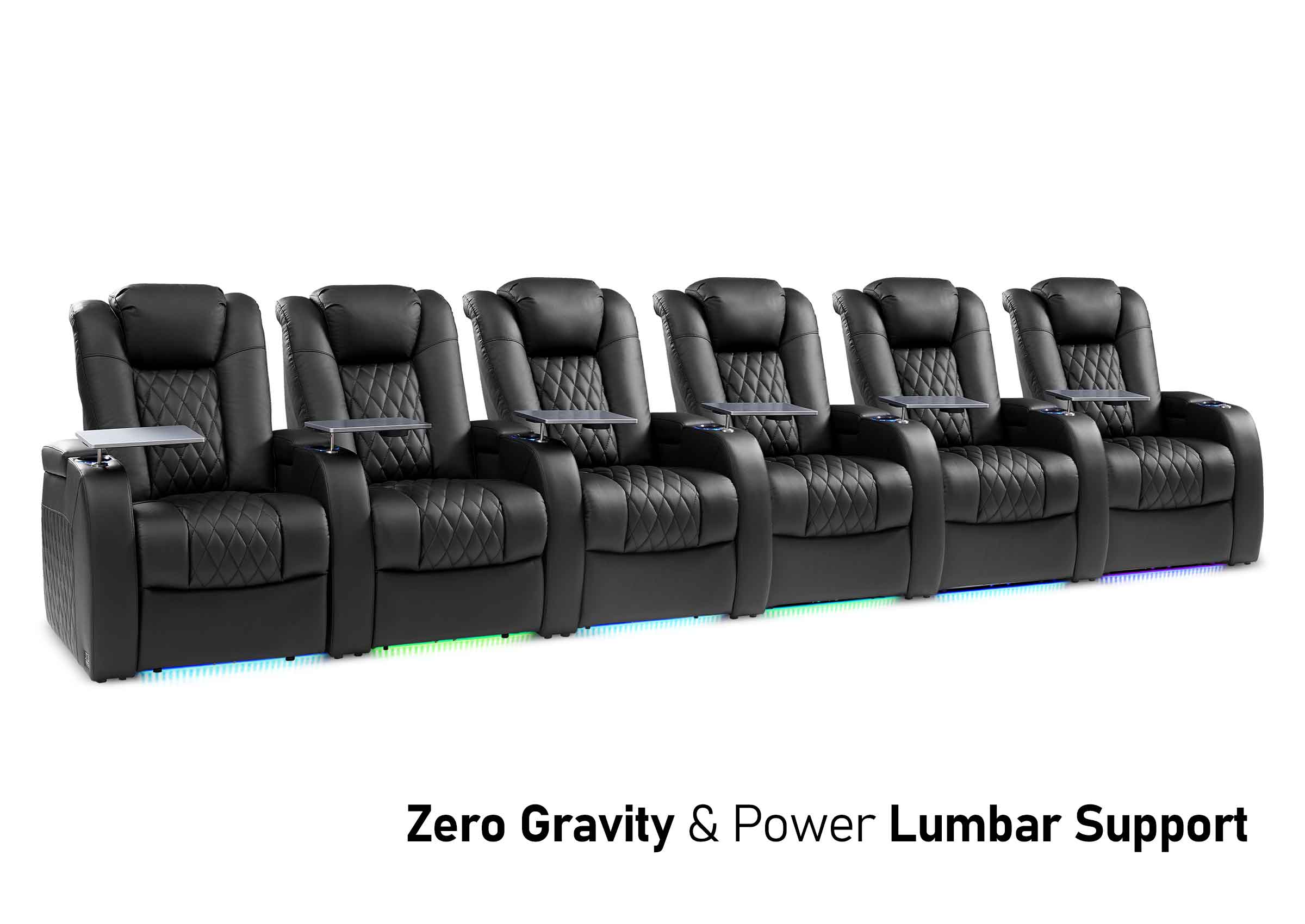 Weilianda Luxury Series Row of 6 Recliners | Built-In Adjustable Power Lumbar Support, Zero Gravity, 7-color LED Base Lighting