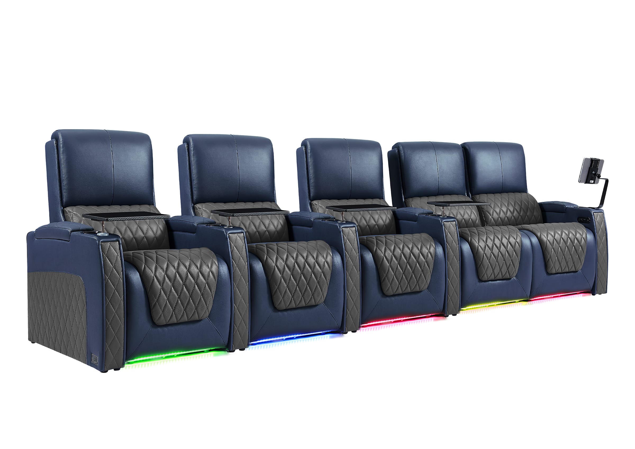 Weilianda AstroUltra Series Blue Custom Dual-Tone 5 Seater Couch Recliner with Adjustable Headrest & Lighting