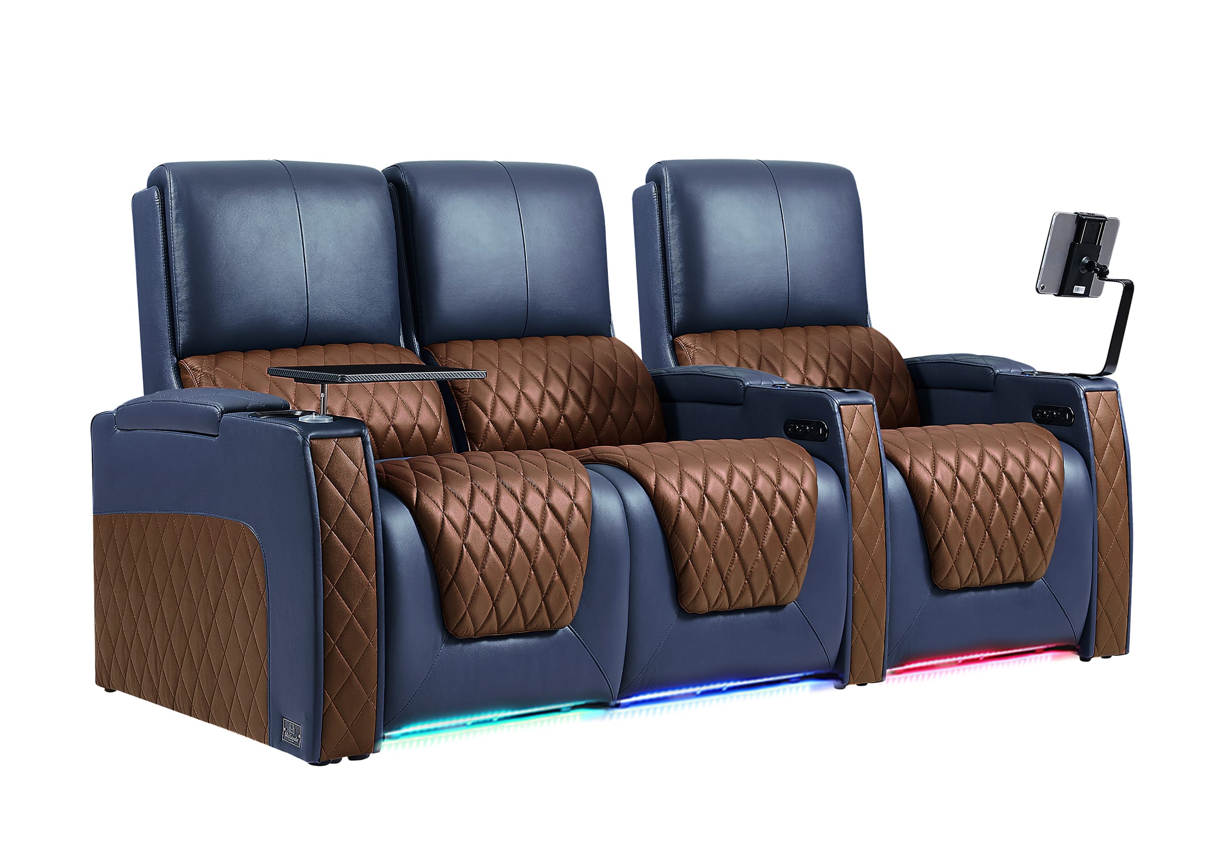 Weilianda AstroUltra Series Blue Custom Dual-Color 3-Seat Home Theater Recliner with Power Headrest & Footrest