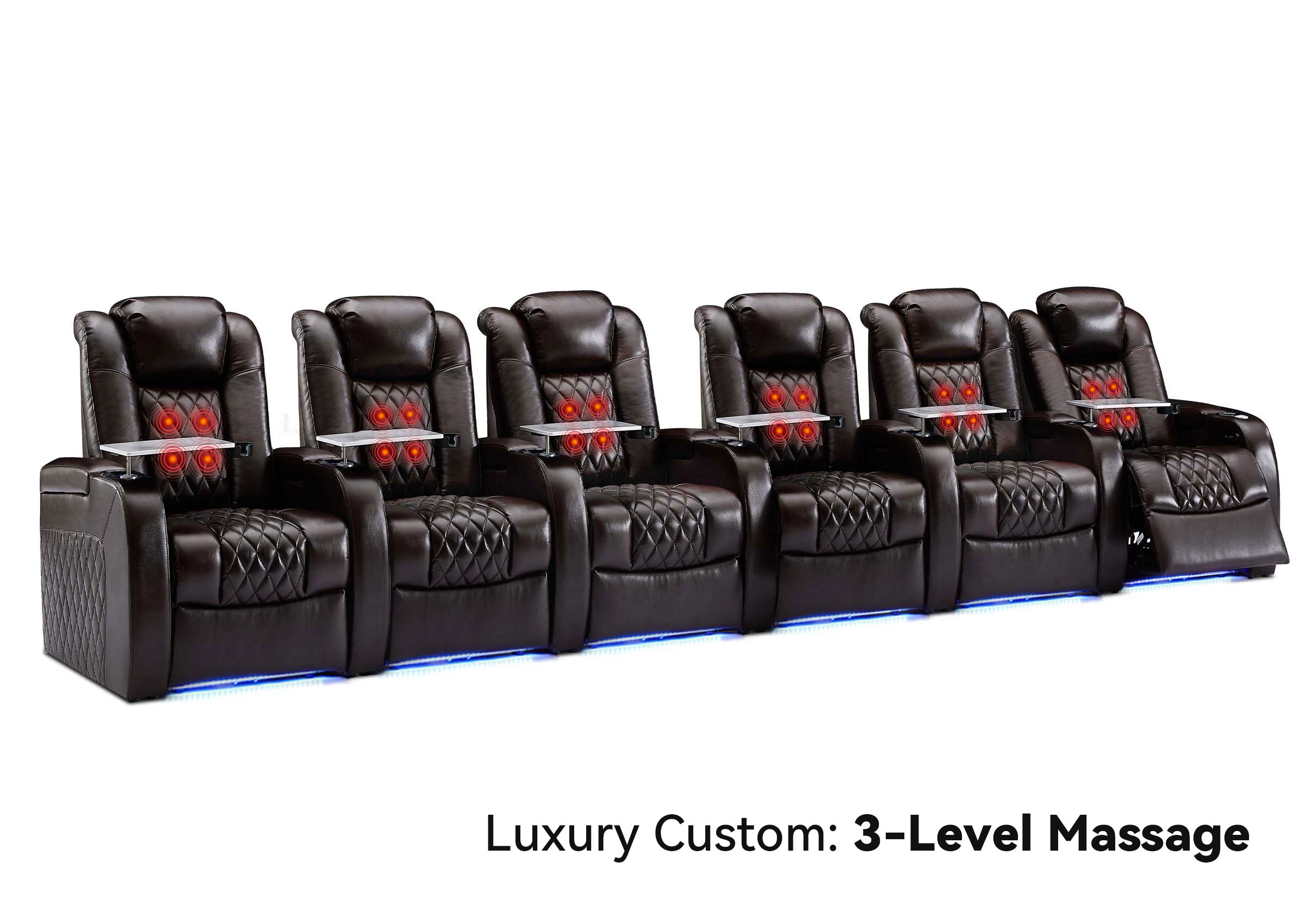 Weilianda Luxury Custom Massage 6-Seat Home Theater Recliners | 3-Level Massage, Zero Gravity & LED Ambient Lighting