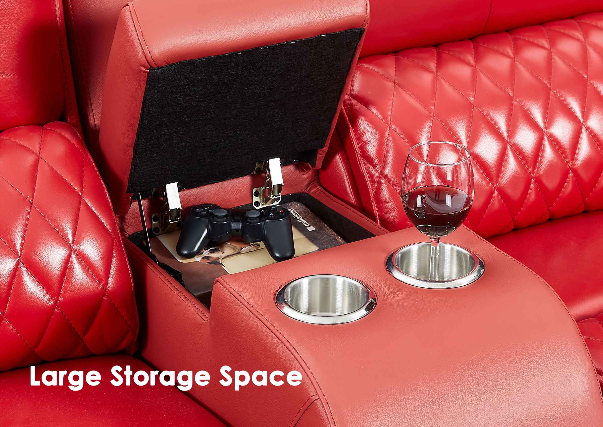 Weilianda Center Storage Console for Home Theater Seating | Large Armrest Storage, Wide Surface, 2 Cup Holders