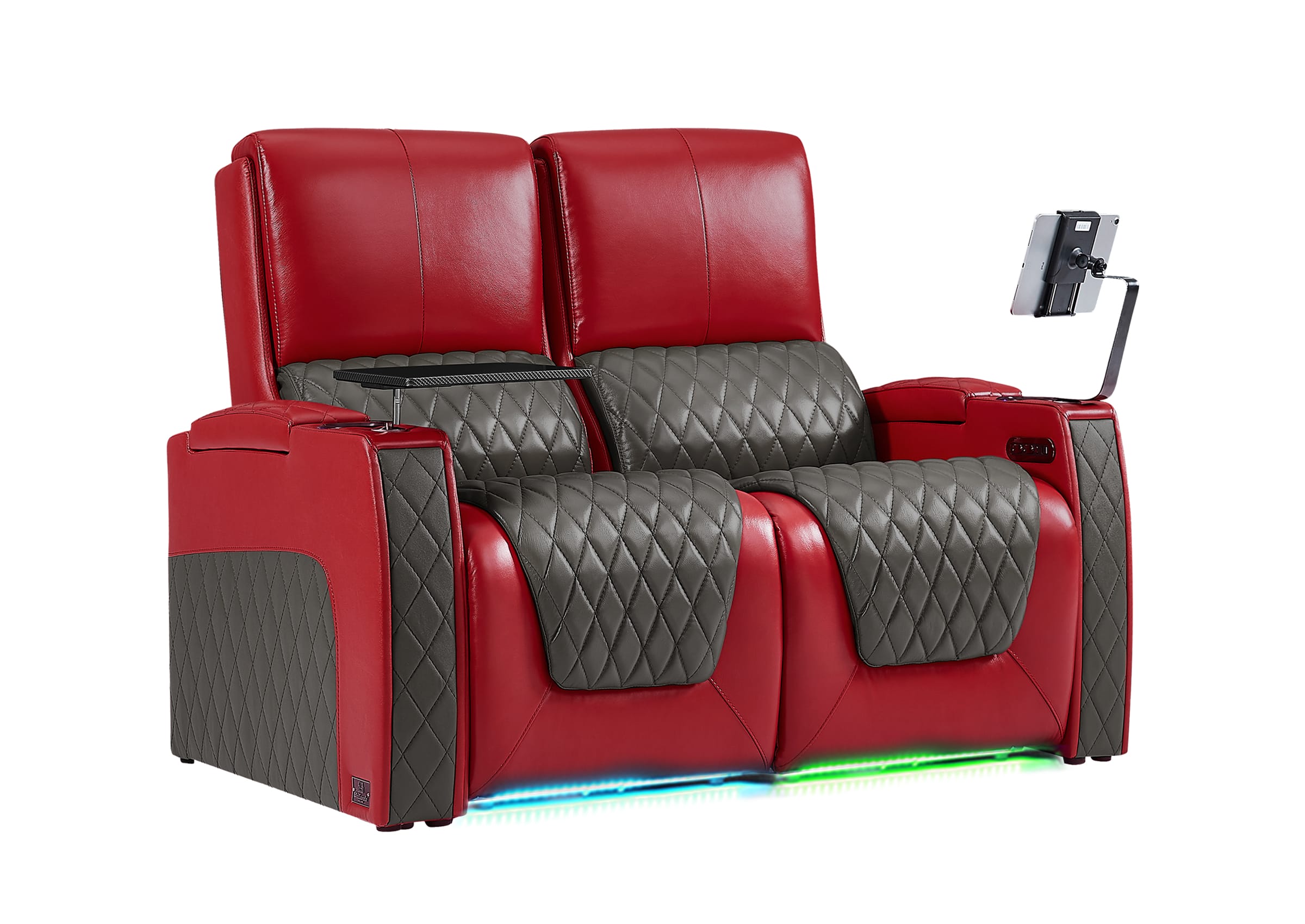 Weilianda AstroUltra Series Red Custom Dual-Tone Home Theater Loveseat Recliner with 7-Color LED Lighting