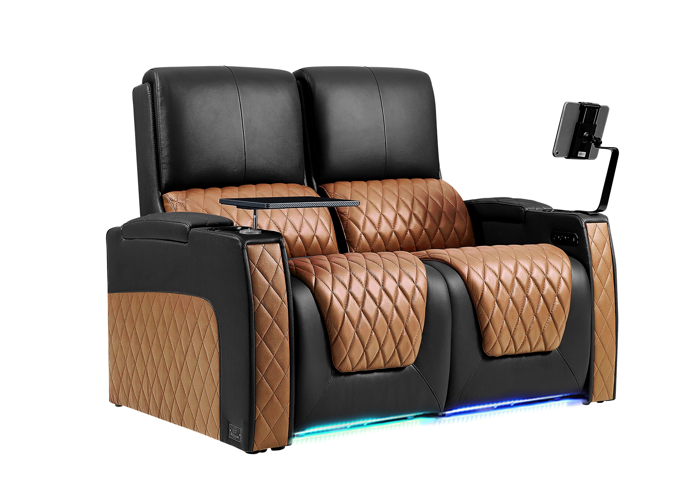 Weilianda AstroUltra Series Black Custom Dual-Color 2-Seat Home Cinema Sofa with Adjustable Headrest & Footrest