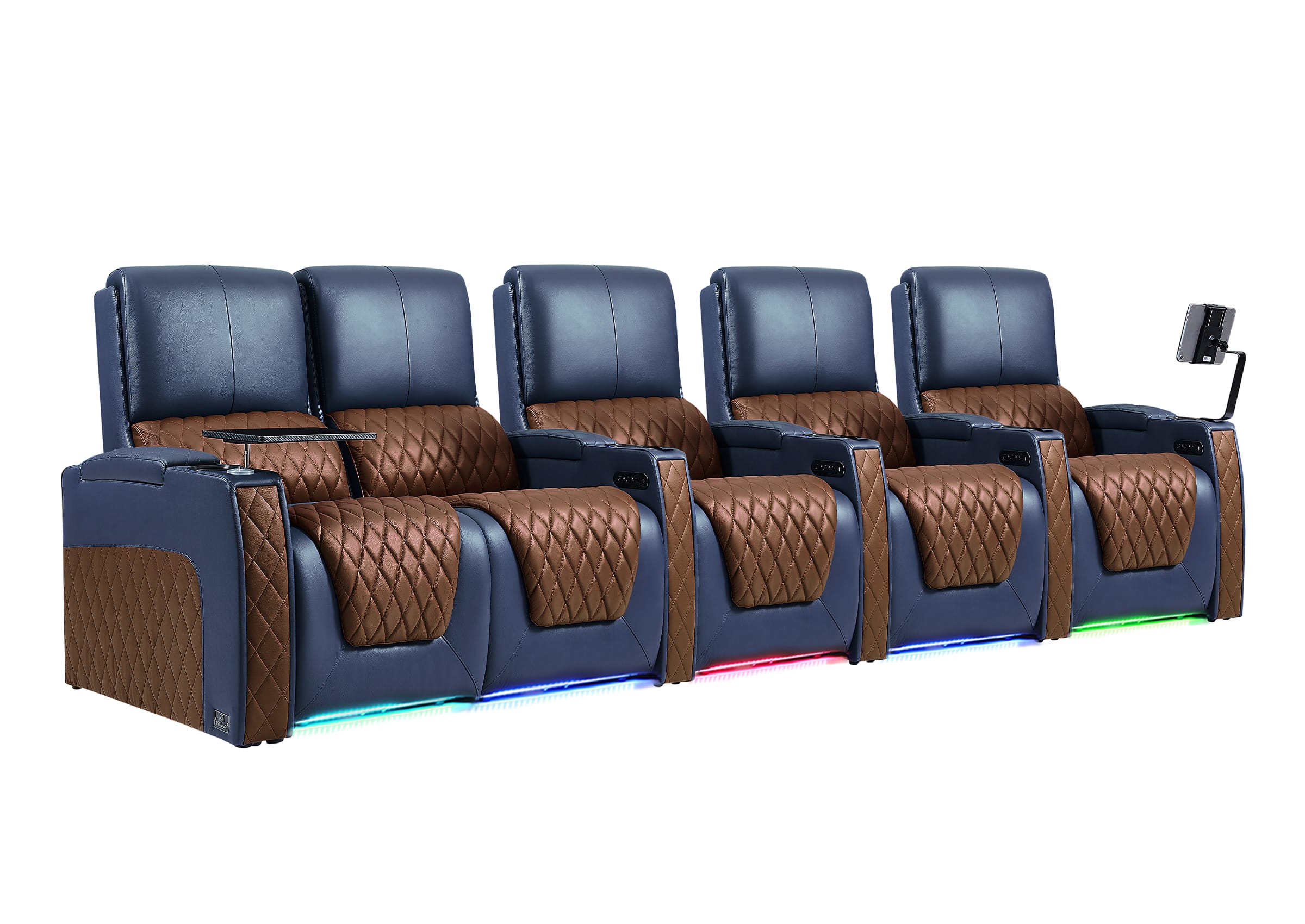 Weilianda AstroUltra Series Blue Custom Dual-Tone 5 Seater Couch Recliner with Adjustable Headrest & Lighting