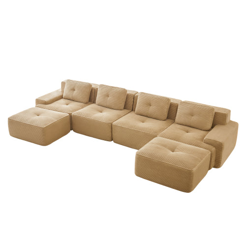 Oversized 6-Seater V-Shaped Corduroy Sectional with Dual Movable Ottomans