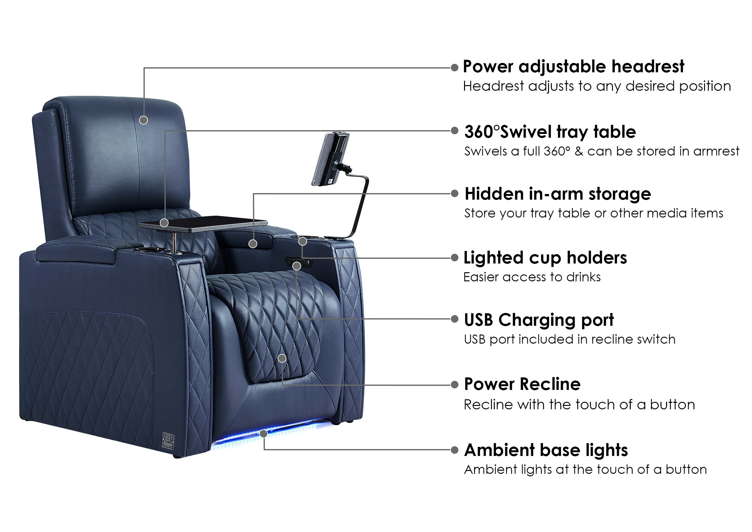 OPENED BOX-CLOSEOUT! Premium Leather Theater Seats for Media Room Four-Seat | Zero Gravity Recliner