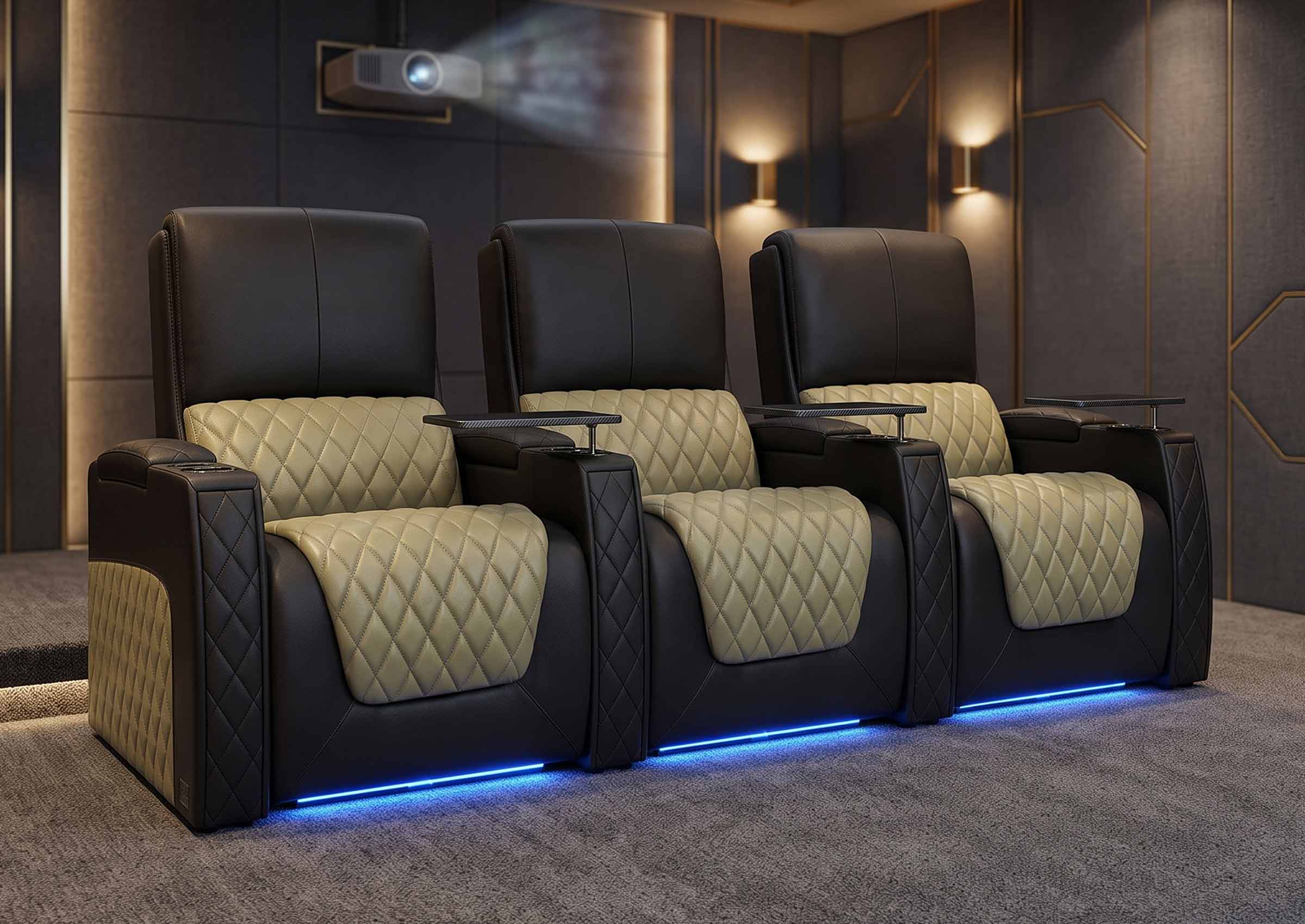 Weilianda AstroUltra Series Black Custom Dual-Color Genuine Leather Recliner with Zero Gravity Couch 3 Seats