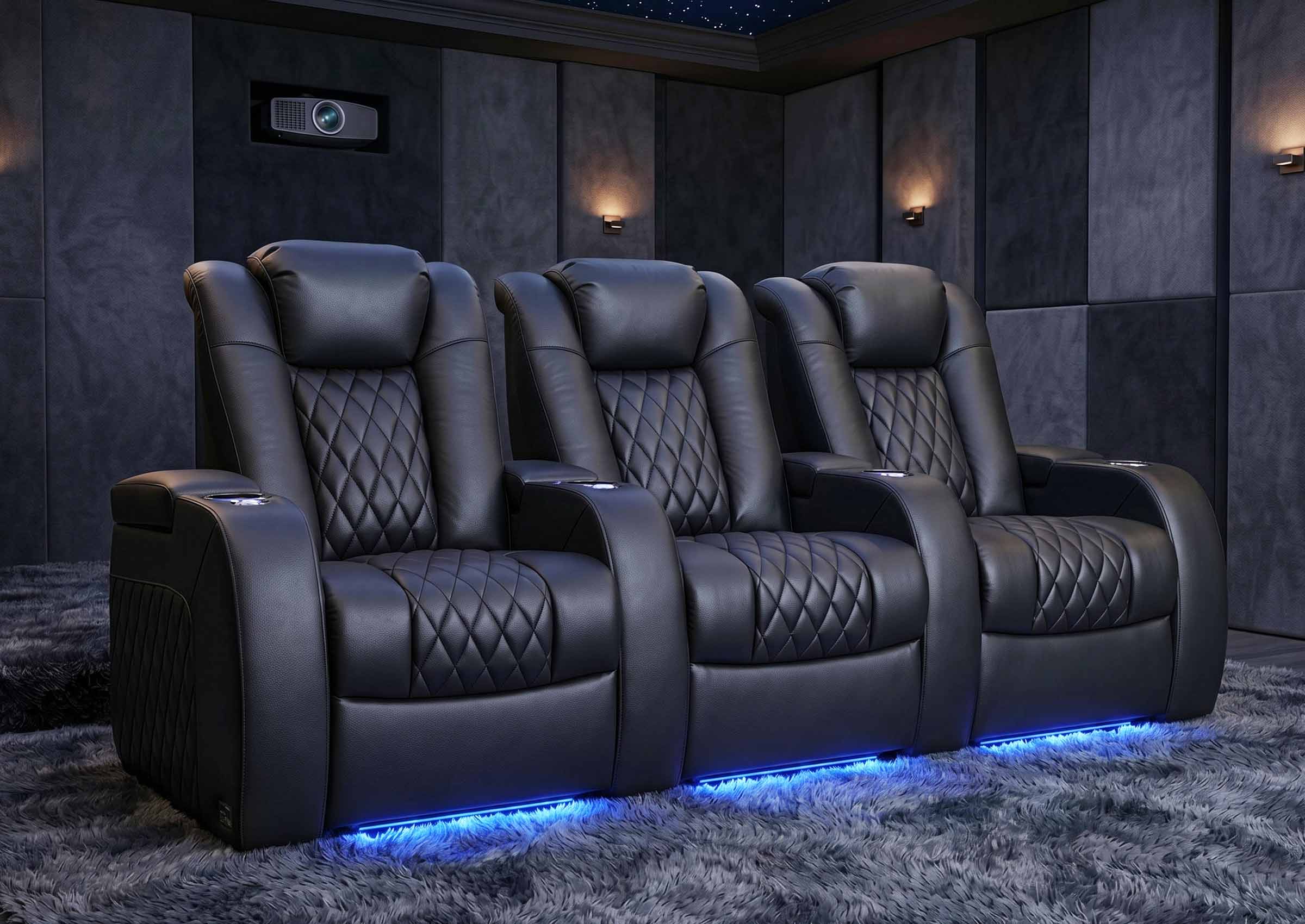 Weilianda FortLux XL Series – Big & Tall Design | Three-Seat Movie Theater Seating with Geniune Leather and USB Charging Ports