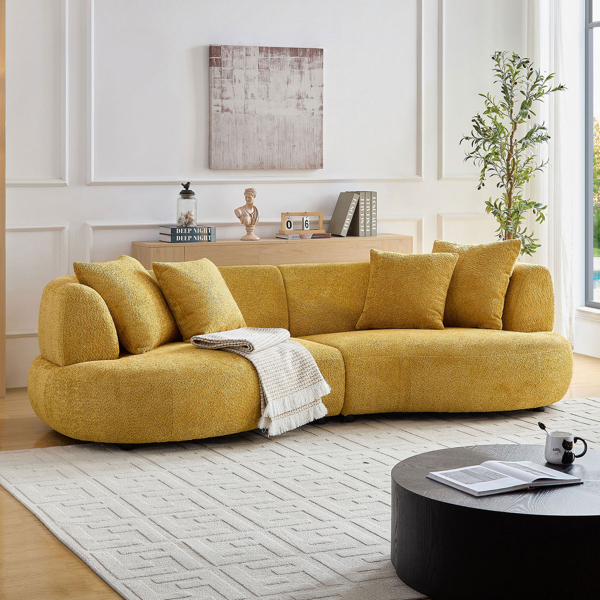 Chic 102.36" Curved 4-Seat Bouclé Sectional with Mid-Century Style