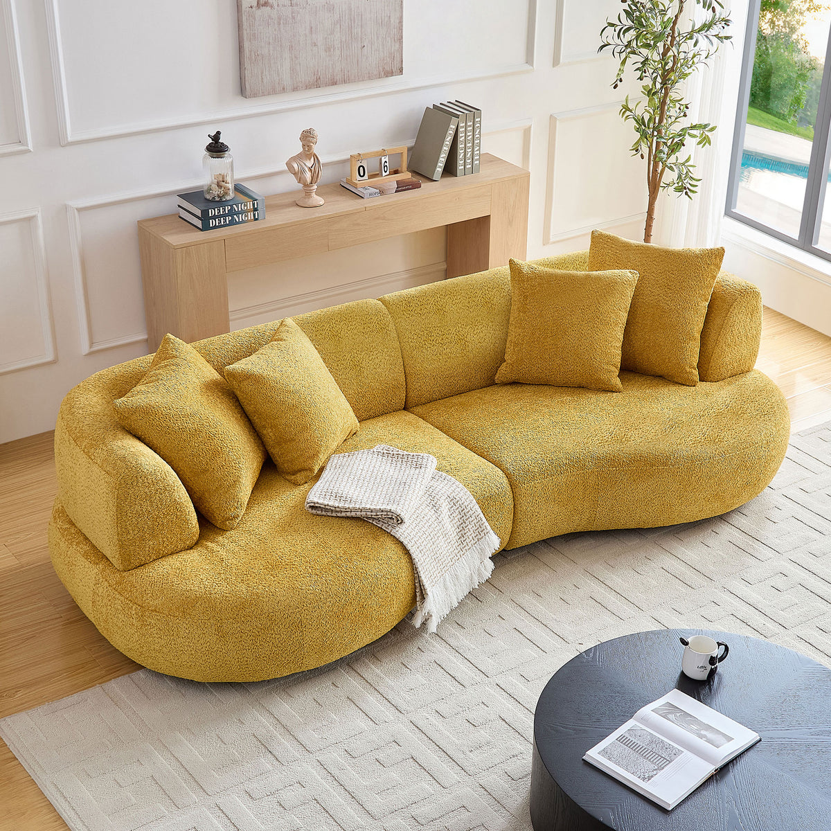 Chic 102.36" Curved 4-Seat Bouclé Sectional with Mid-Century Style