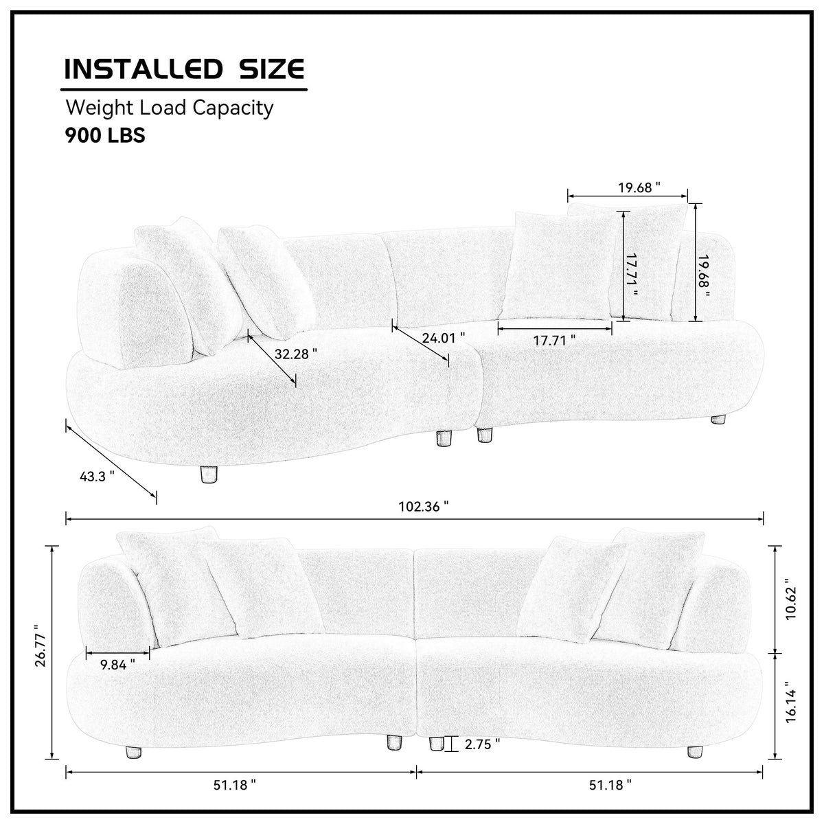 Chic 102.36" Curved 4-Seat Bouclé Sectional with Mid-Century Style