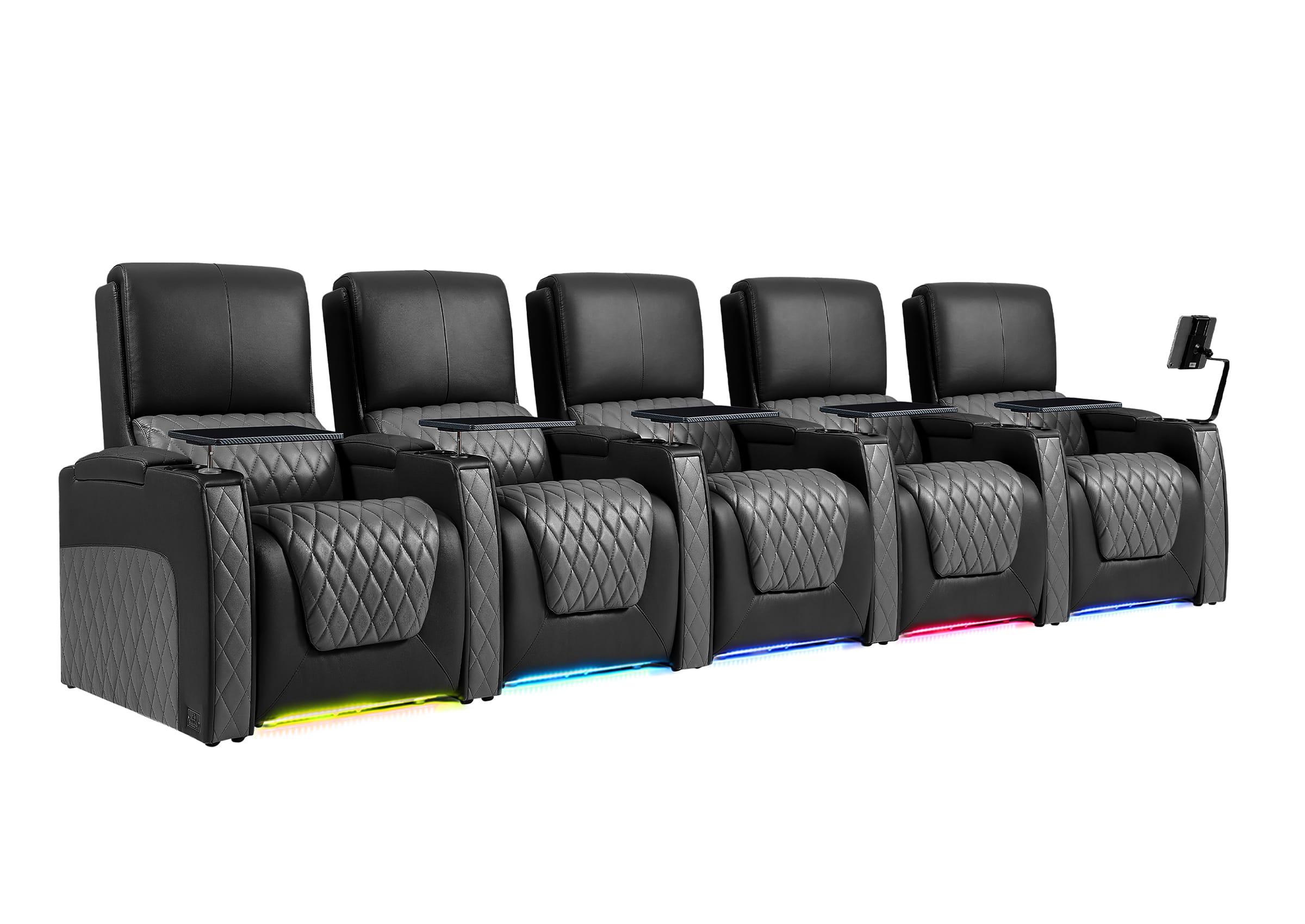 Weilianda AstroUltra Series Black Custom Two-Tone 5-Seat Power Home Theater Sofa with Zero Gravity & Adjustable Headrest