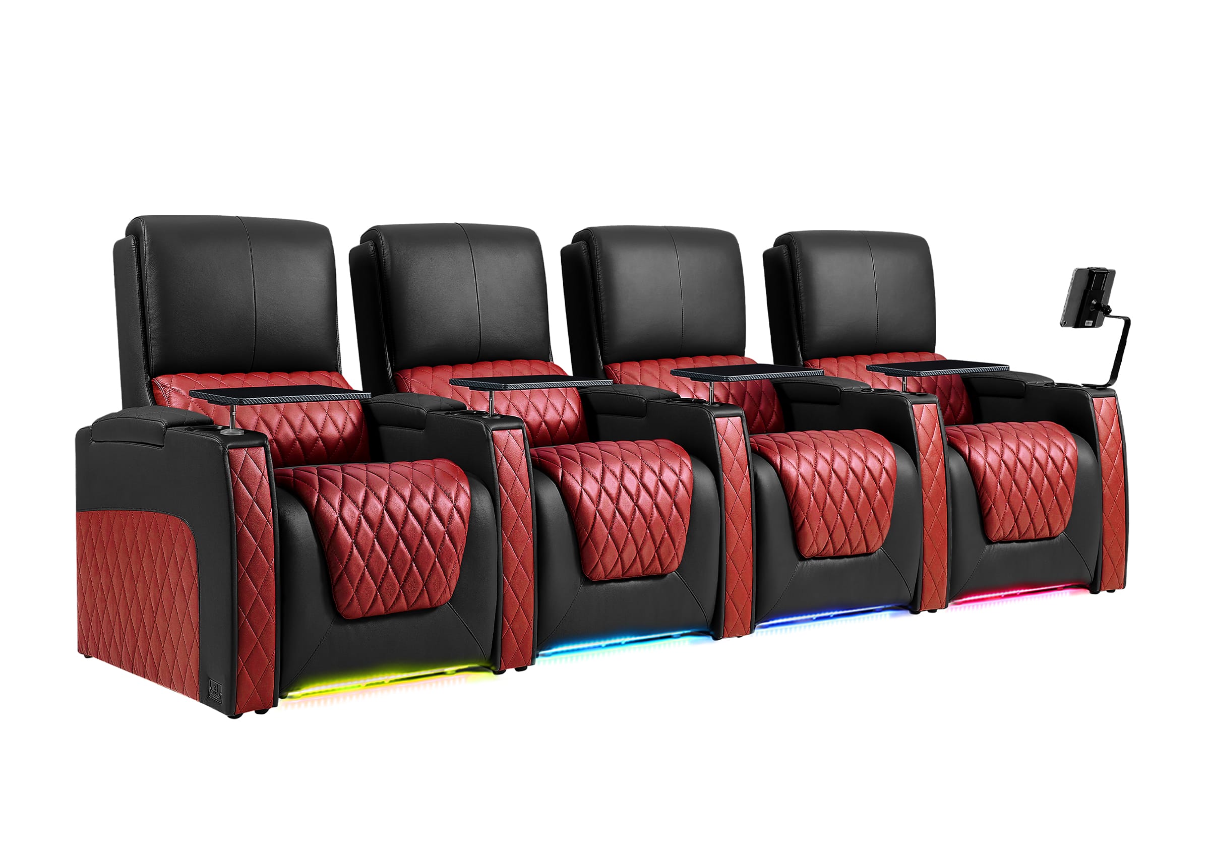 Weilianda AstroUltra Series Black Custom Two-Tone Movie Theater Chairs with Ambient Lighting & USB Ports 4-Seater