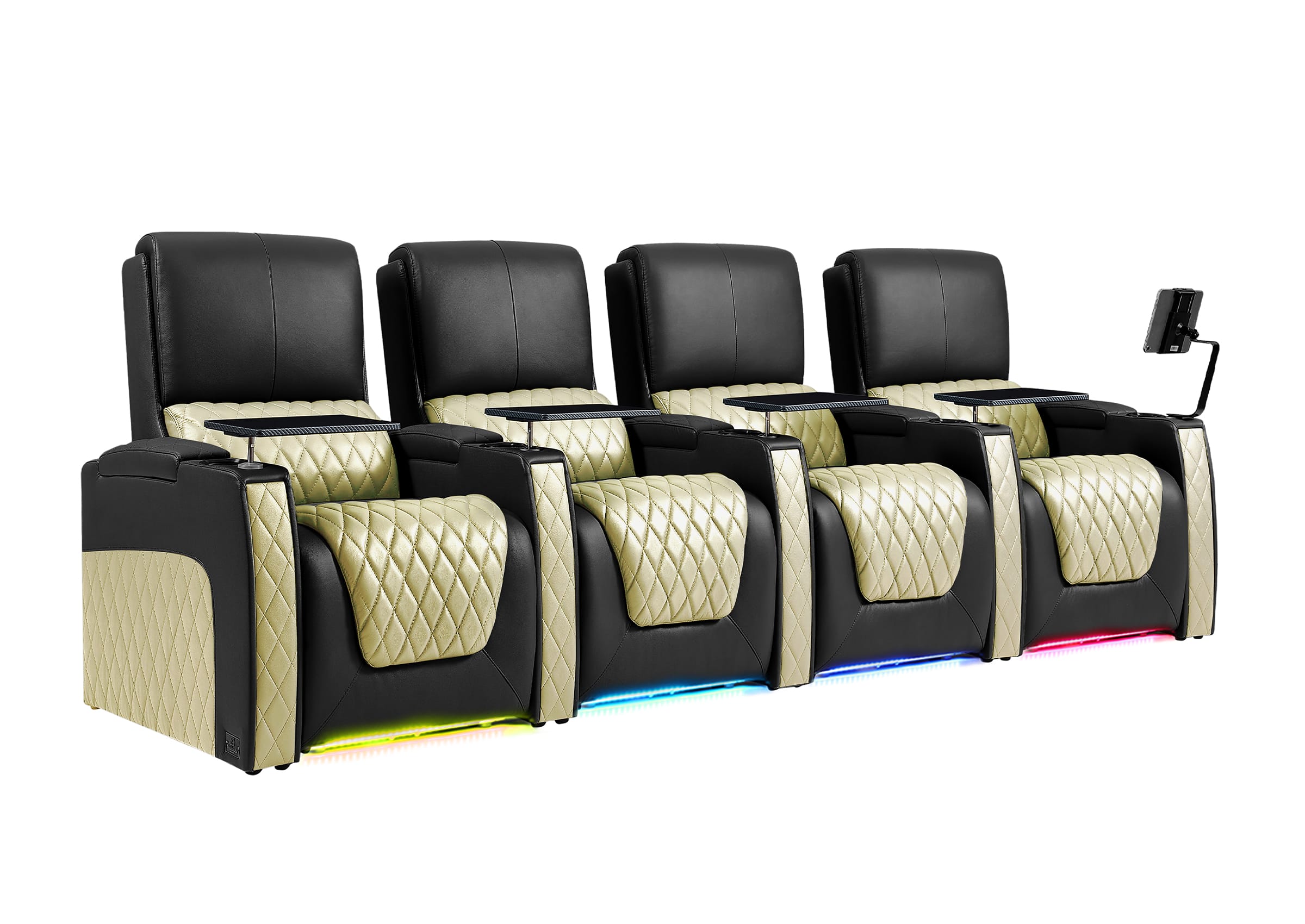 Weilianda AstroUltra Series Black Custom Two-Tone Movie Theater Chairs with Ambient Lighting & USB Ports 4-Seater