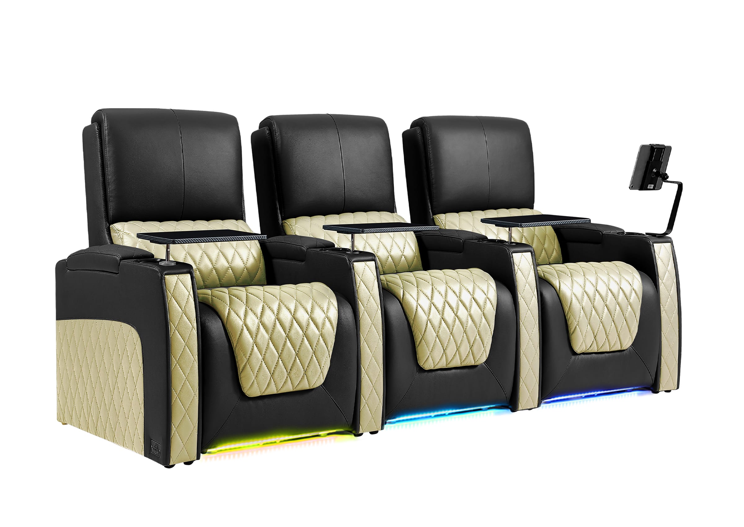 Weilianda AstroUltra Series Black Custom Dual-Color Genuine Leather Recliner with Zero Gravity Couch 3 Seats