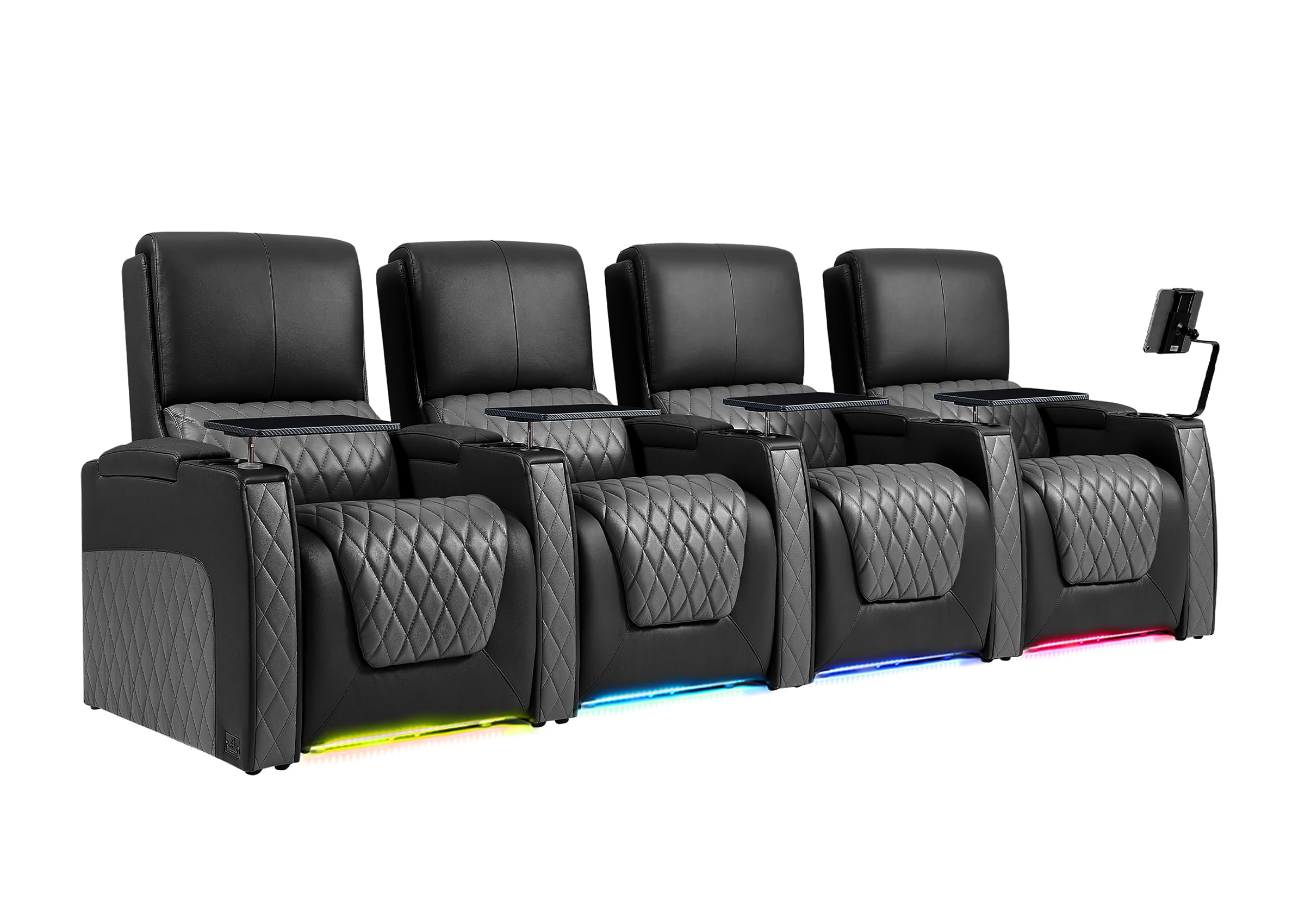 Weilianda AstroUltra Series Black Custom Two-Tone Movie Theater Chairs with Ambient Lighting & USB Ports 4-Seater