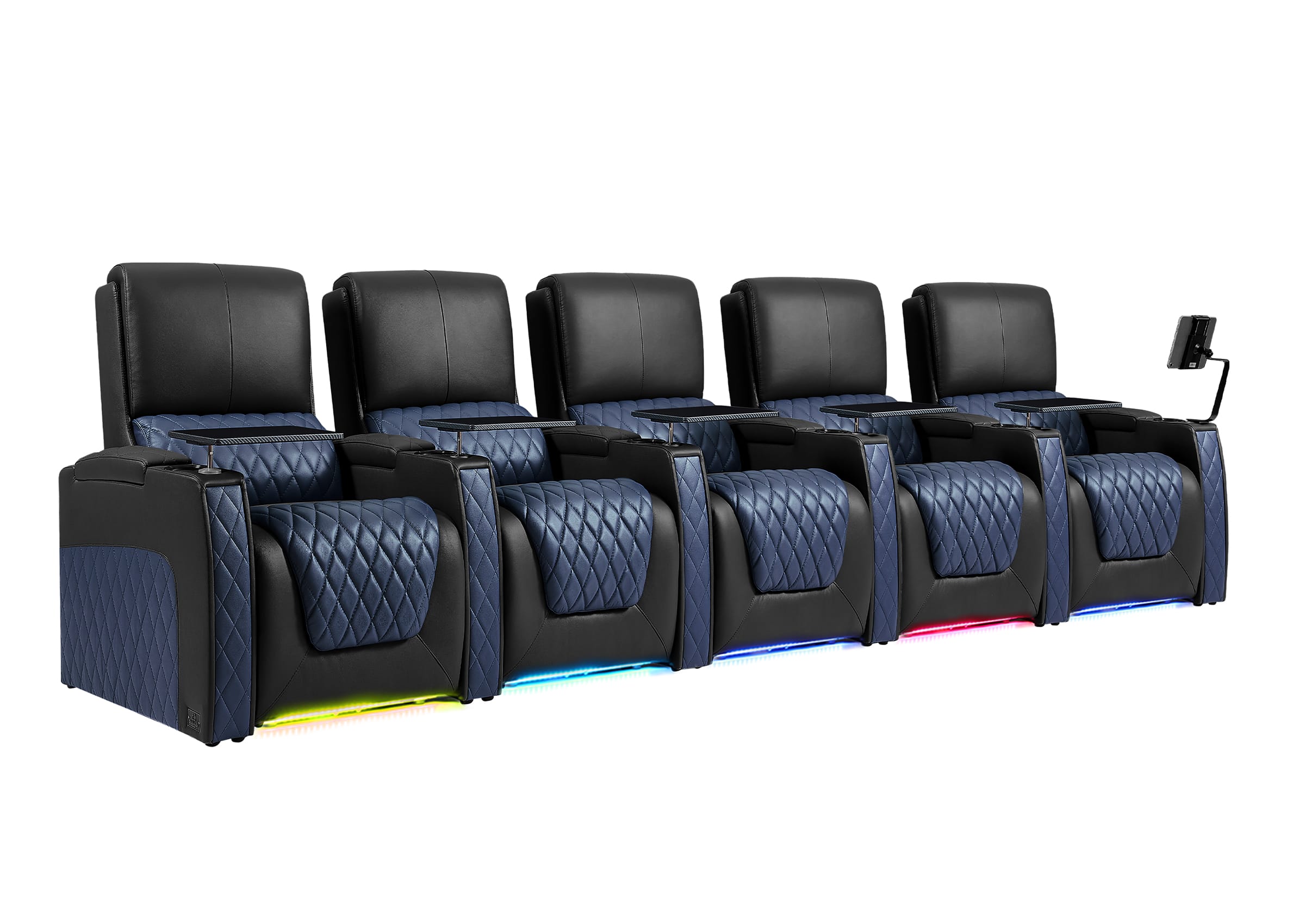 Weilianda AstroUltra Series Black Custom Two-Tone 5-Seat Power Home Theater Sofa with Zero Gravity & Adjustable Headrest