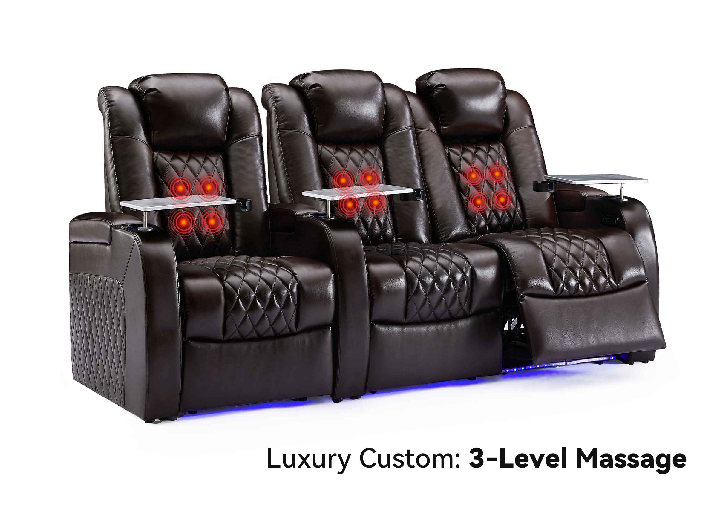 Weilianda Luxury Massage Custom 3-Seater Home Theater Recliners | 3-Level Massage, Top-Grain Leather, Zero Gravity