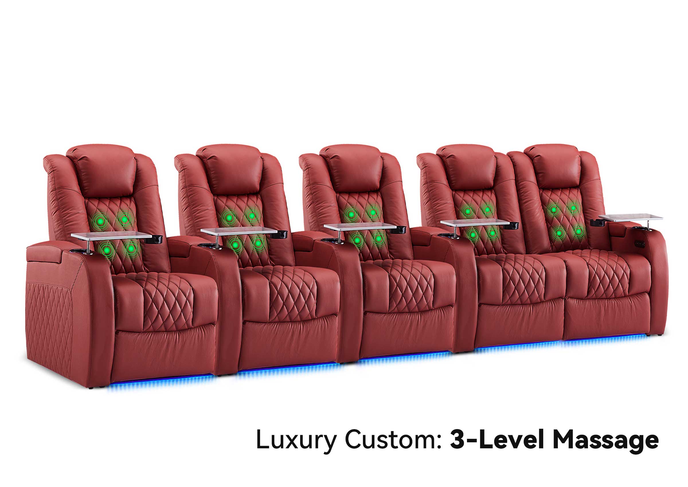 Weilianda Luxury Custom Massage 5-Seater Home Theater Recliners | 3-Level Massage, Top-Grain Leather, Zero Gravity & LED Ambient Lighting