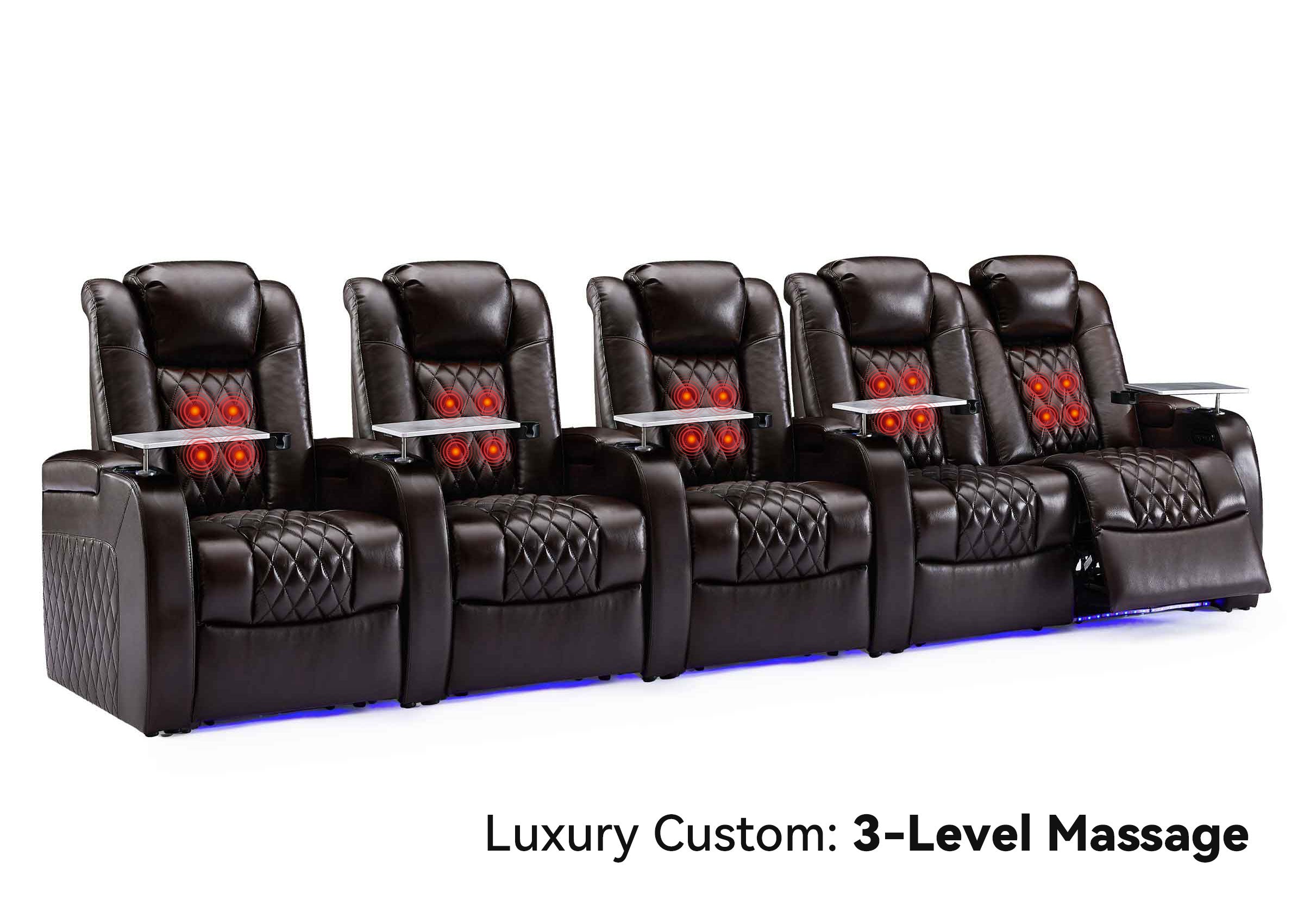 Weilianda Luxury Custom Massage 5-Seater Home Theater Recliners | 3-Level Massage, Top-Grain Leather, Zero Gravity & LED Ambient Lighting