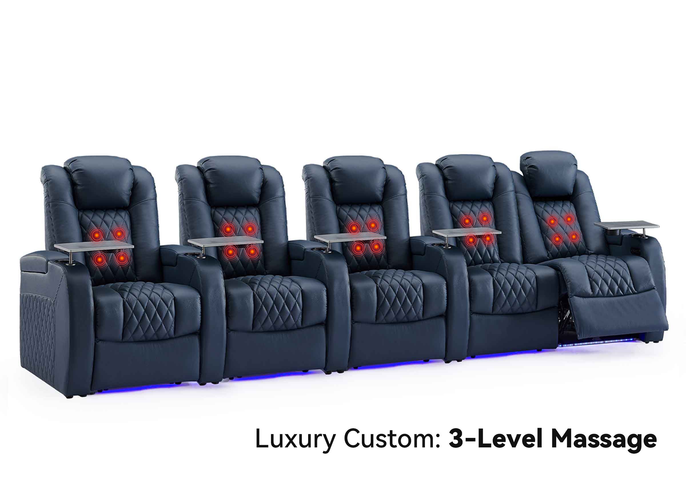 Weilianda Luxury Custom Massage 5-Seater Home Theater Recliners | 3-Level Massage, Top-Grain Leather, Zero Gravity & LED Ambient Lighting