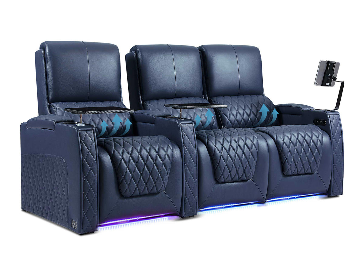 Weilianda AstroUltra Lumbar Series 3-Seat Home Theater Recliner with Ergonomic Lumbar Support | Ambient Lighting for Media Room