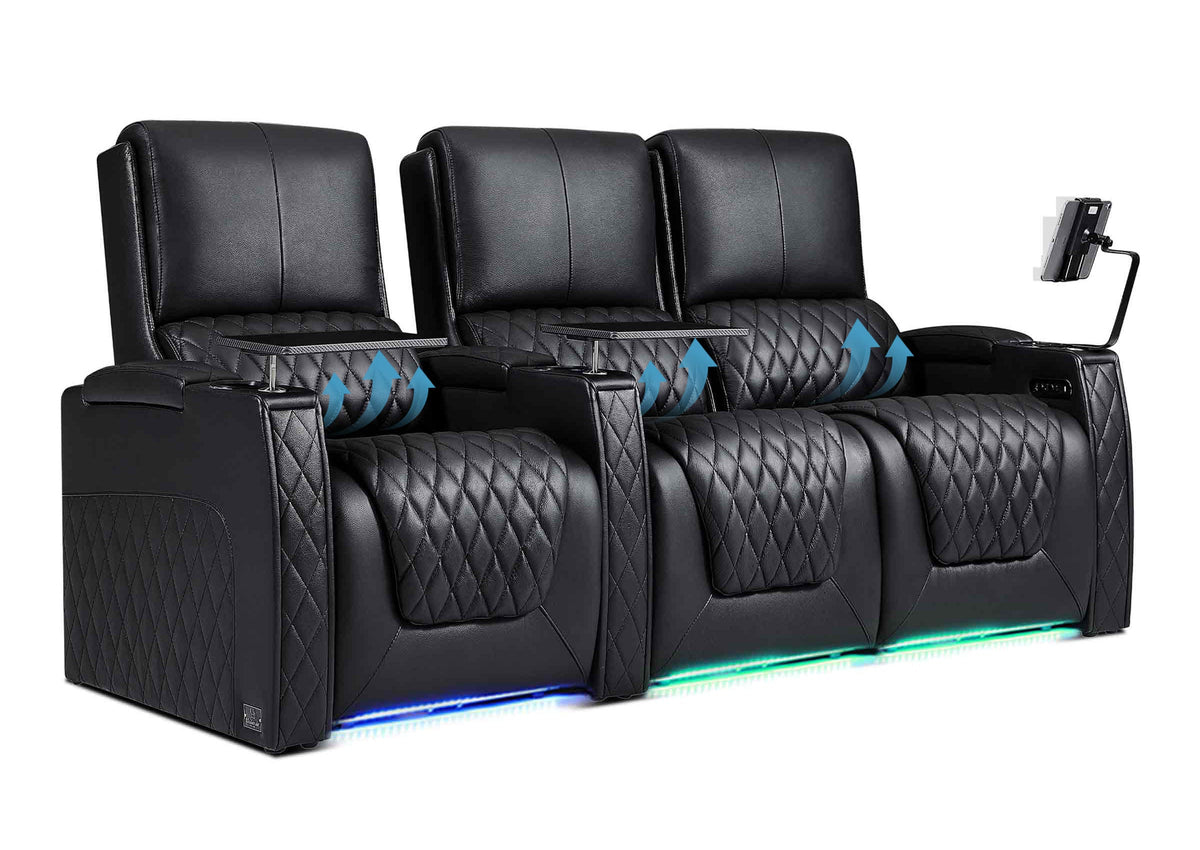 Weilianda AstroUltra Lumbar Series 3-Seat Home Theater Recliner with Ergonomic Lumbar Support | Ambient Lighting for Media Room