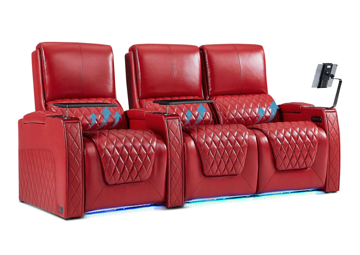 Weilianda AstroUltra Lumbar Series 3-Seat Home Theater Recliner with Ergonomic Lumbar Support | Ambient Lighting for Media Room