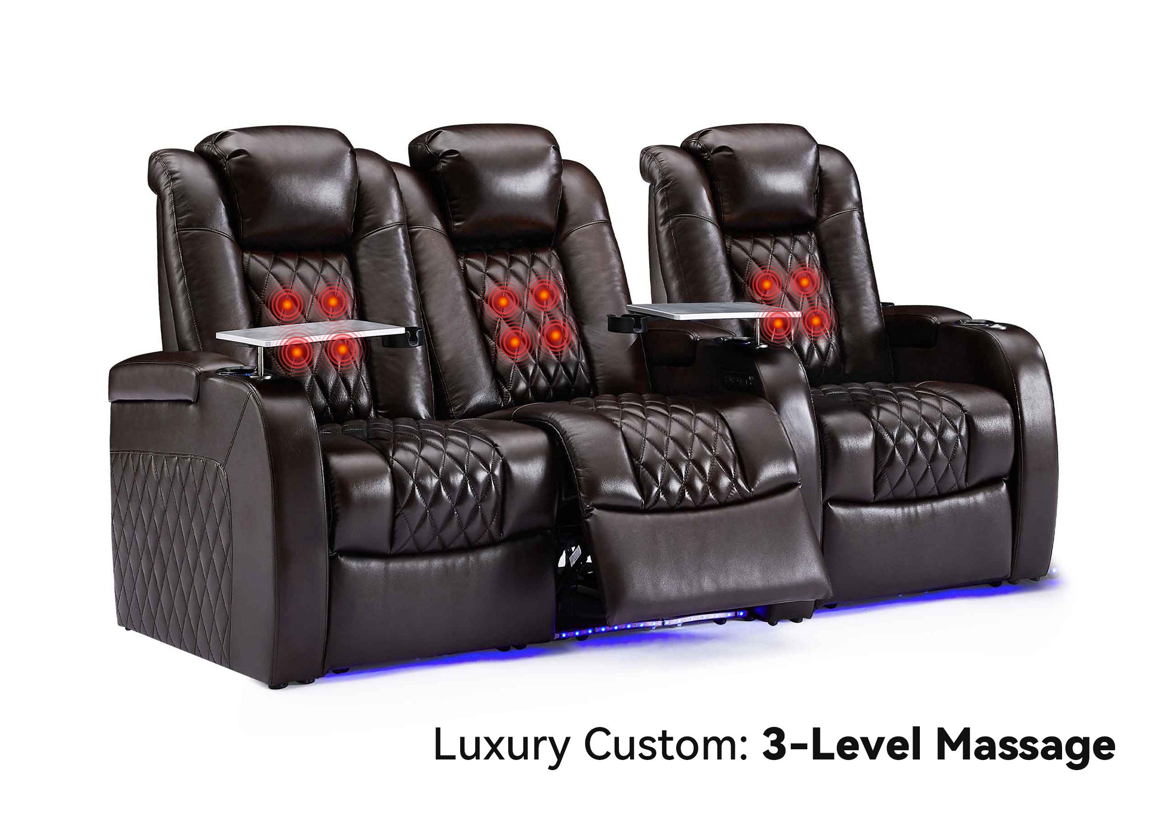 Weilianda Luxury Massage Custom 3-Seater Home Theater Recliners | 3-Level Massage, Top-Grain Leather, Zero Gravity