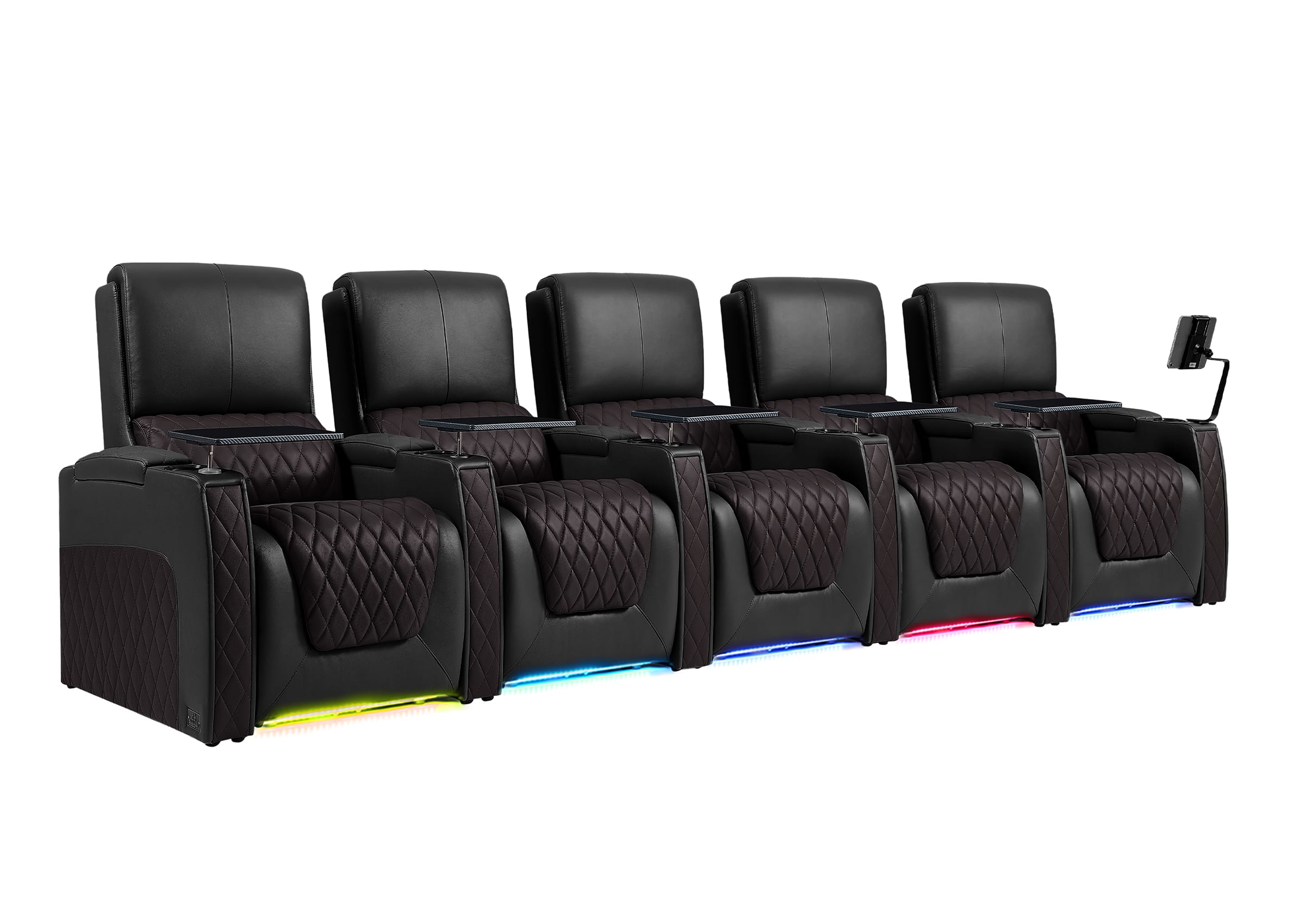 Weilianda AstroUltra Series Black Custom Two-Tone 5-Seat Power Home Theater Sofa with Zero Gravity & Adjustable Headrest
