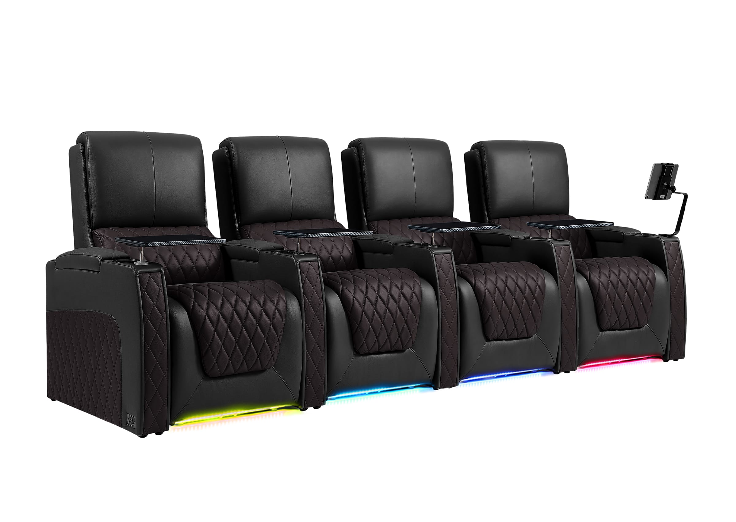 Weilianda AstroUltra Series Black Custom Two-Tone Movie Theater Chairs with Ambient Lighting & USB Ports 4-Seater