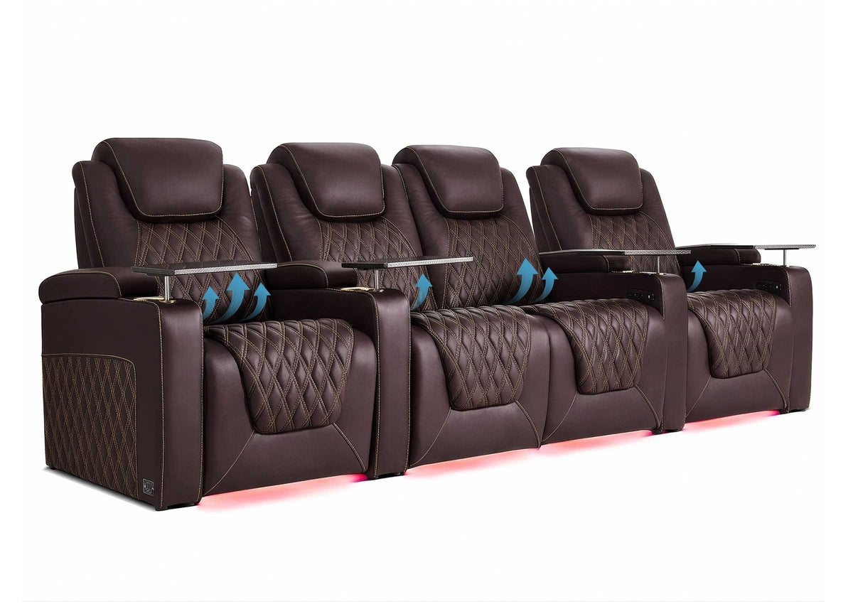 Weilianda Chic Lumbar Series Four-Seat Genuine Sofa with Adjustable Power Lumbar Support for Movie Room