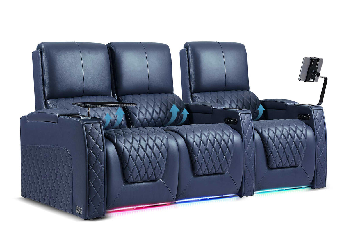 Weilianda AstroUltra Lumbar Series 3-Seat Home Theater Recliner with Ergonomic Lumbar Support | Ambient Lighting for Media Room