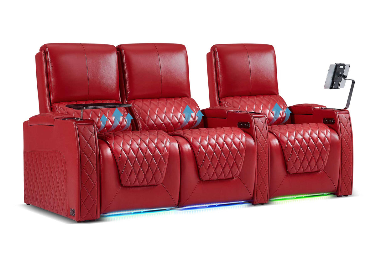 Weilianda AstroUltra Lumbar Series 3-Seat Home Theater Recliner with Ergonomic Lumbar Support | Ambient Lighting for Media Room