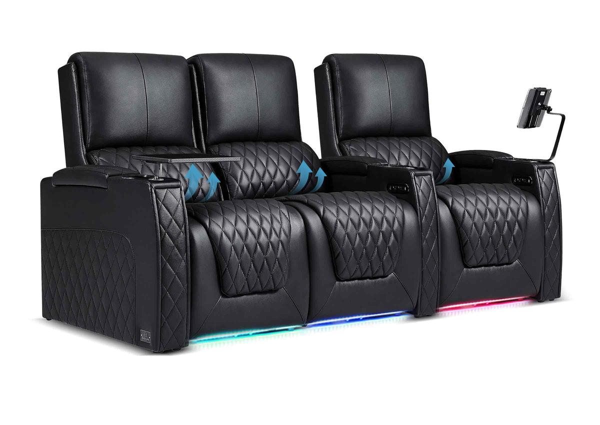 Weilianda AstroUltra Lumbar Series 3-Seat Home Theater Recliner with Ergonomic Lumbar Support | Ambient Lighting for Media Room