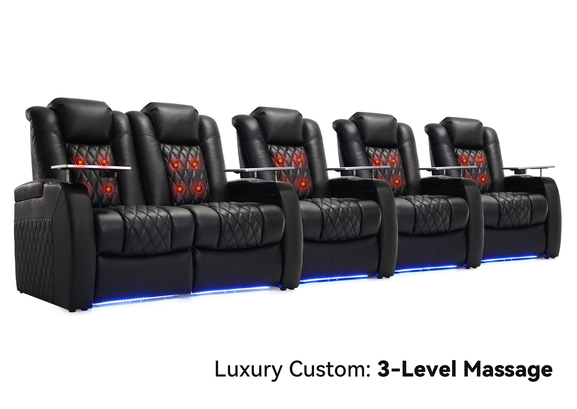 Weilianda Luxury Custom Massage 5-Seater Home Theater Recliners | 3-Level Massage, Top-Grain Leather, Zero Gravity & LED Ambient Lighting