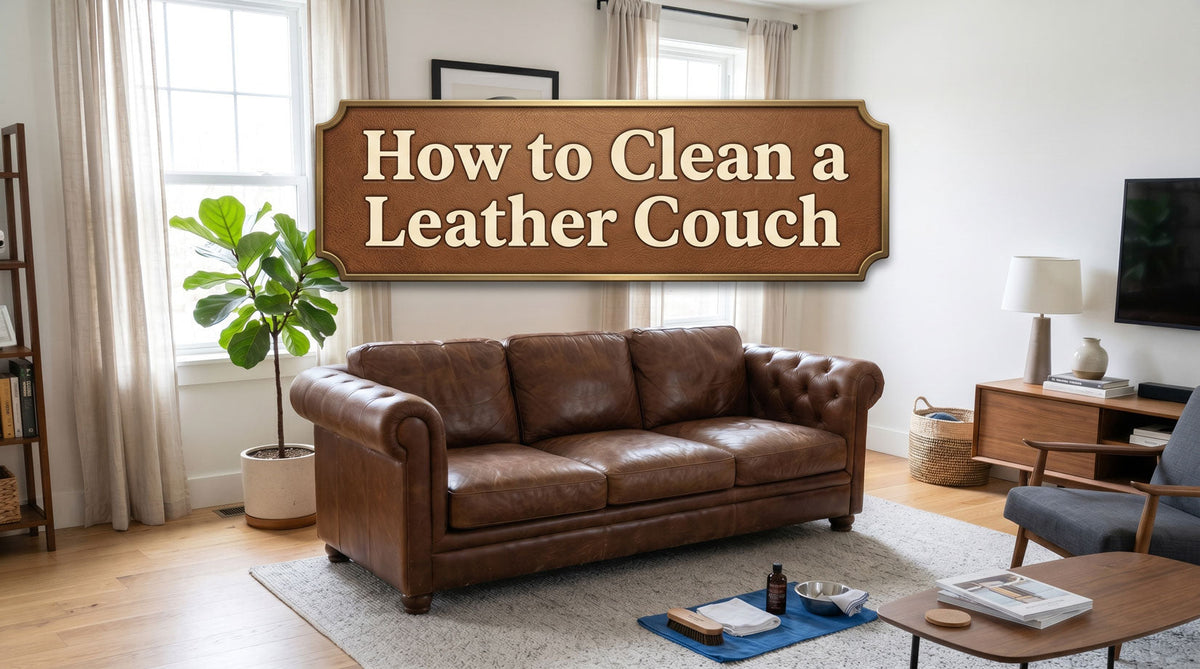 Leather couch in a modern living room before cleaning