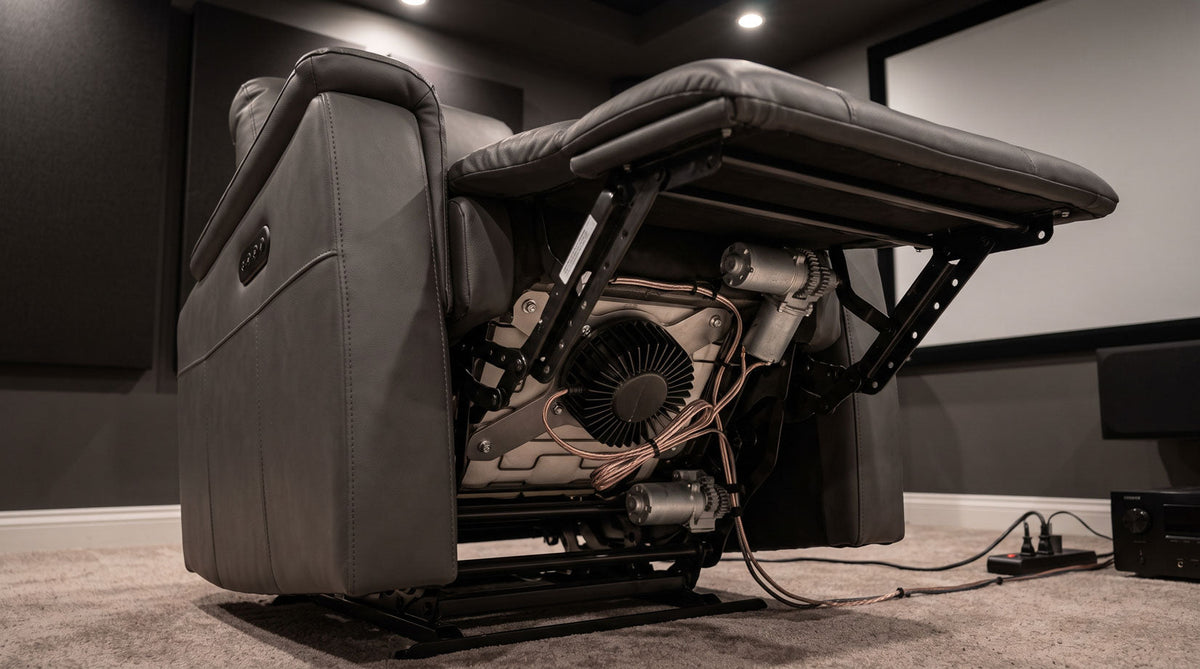 Bass shaker installed in power recliner seat with clearance