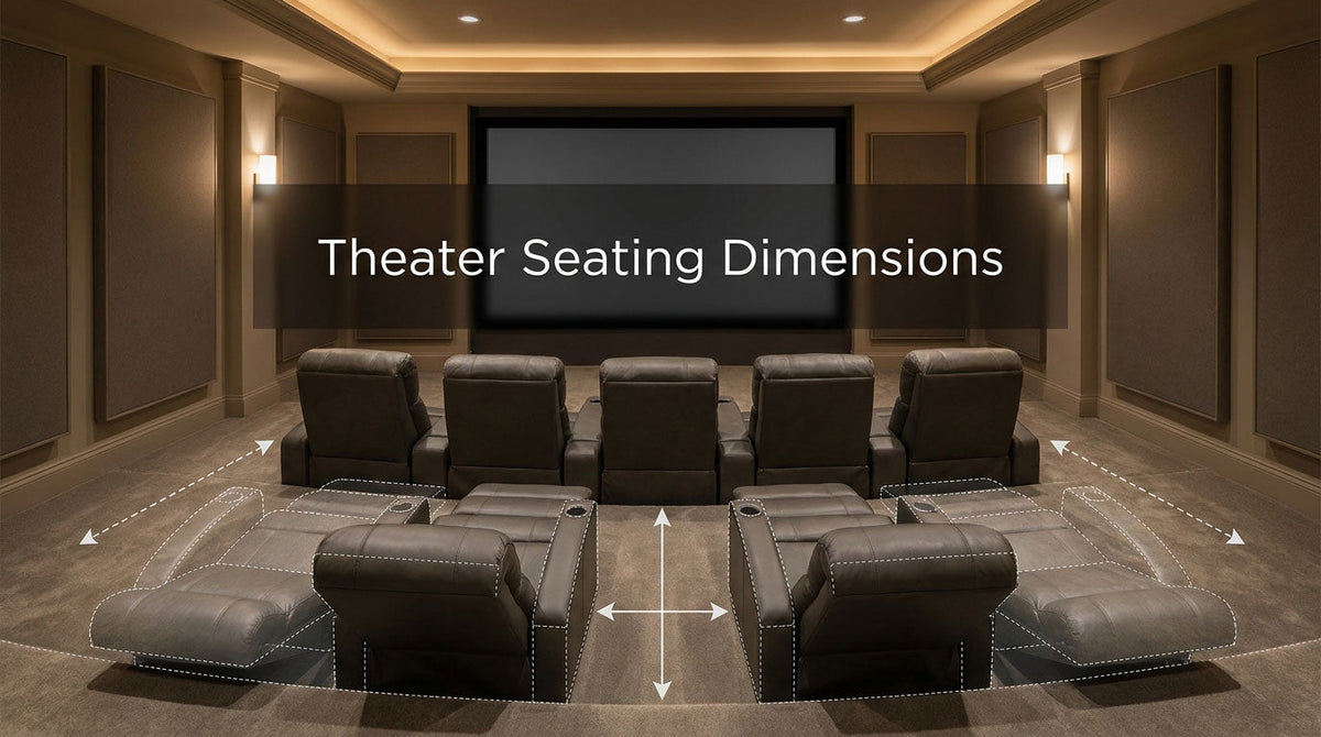 Home theater seating plan showing recline clearance, row spacing, and side aisle for a private theater project
