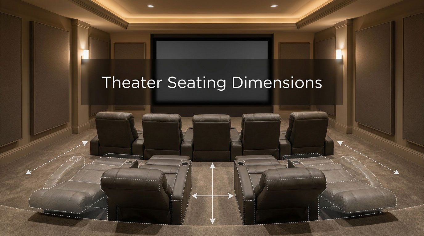Home theater seating plan showing recline clearance, row spacing, and side aisle for a private theater project