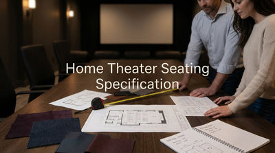 Home theater seating specification package with room plan, seating layout, and finish samples for a private project