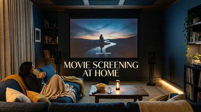 Private movie screening at home with a projector screen speakers and reclining seats