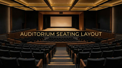 Modern auditorium seating layout with tiered rows aisles and a central stage